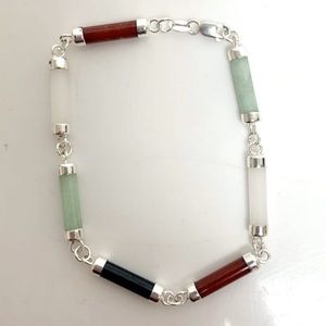 Sterling Silver Mixed Jade Link Bracelet